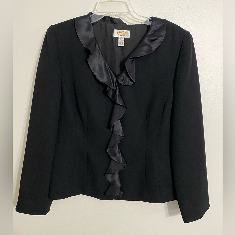 Talbots Black Blazer with Front Ruffles Size 10